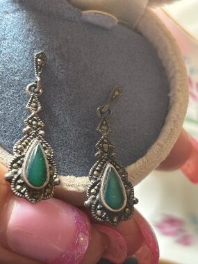 Sterling Silver Marcasite Teardrop Pendant - Silver